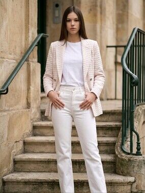 Chico's Cream Quilted Double-Breasted Blazer